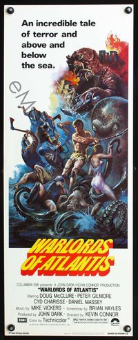 4w719 WARLORDS OF ATLANTIS insert '78 really cool sci-fi artwork with monsters by Joseph Smith!