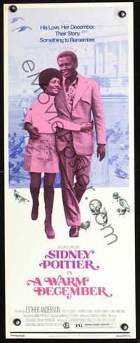 4w720 WARM DECEMBER insert '73 full-length image of Sidney Poitier with arm around Ester Anderson!