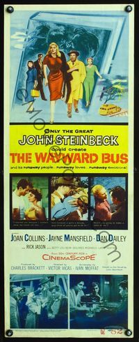 4w723 WAYWARD BUS insert '57 art of sexy Joan Collins & Jayne Mansfield, from John Steinbeck novel!