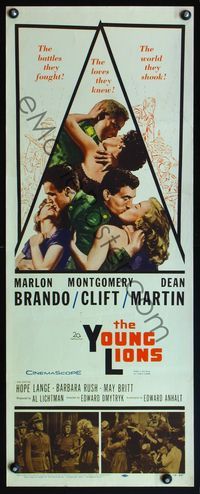 4w743 YOUNG LIONS insert '58 art of Nazi Marlon Brando, Dean Martin & Montgomery Clift!