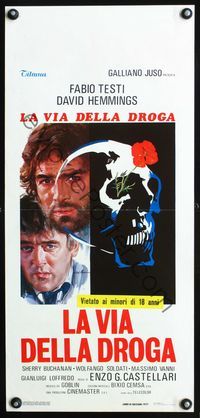 4w808 DOPE WAY Italian locandina '77 La via dello droga, Ciriello art of skull w/rose!