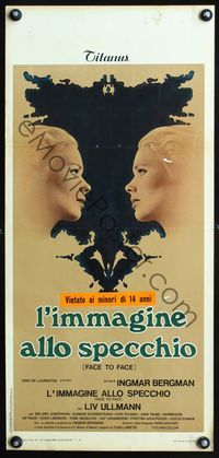 4w815 FACE TO FACE Italian locandina '76 Ingmar Bergman directed, Liv Ullmann, inkblot art!