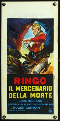 4w834 GUNSLINGER Italian locandina R60s G. DiStefani artwork of cowboy John Ireland in gunfight!