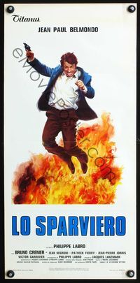 4w851 HUNTER WILL GET YOU Italian locandina '76 wild Ciriello art of Jean-Paul Belmondo & explosion