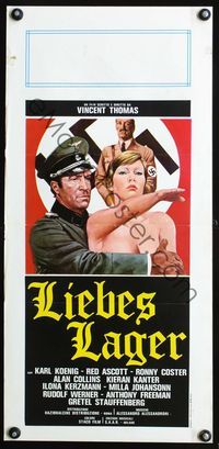 4w872 LIEBES LAGER Italian locandina '76 wild art of Nazi officer holding nude saluting woman!