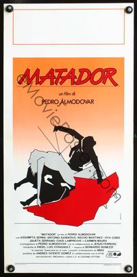 4w889 MATADOR Italian locandina '89 Pedro Almodovar directed, cool artwork of bullfighter!