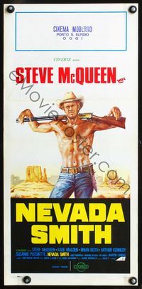 4w898 NEVADA SMITH Italian locandina R70s art of barechested Steve McQueen w/rifle over shoulders!