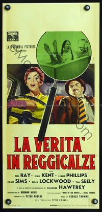 4w915 PLEASE TURN OVER Italian locandina '60 English comedy, wacky artwork of woman driver!