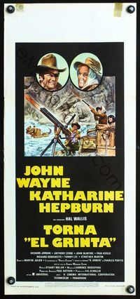 4w935 ROOSTER COGBURN Italian locandina '75 different Enzo art of John Wayne & Katharine Hepburn!
