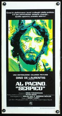 4w943 SERPICO Italian locandina '74 cool close up image of Al Pacino, Sidney Lumet crime classic!