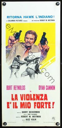 4w947 SHAMUS Italian locandina '73 cool art of Burt Reynolds w/two revolvers!