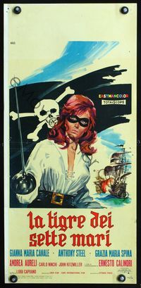 4w964 TIGER OF THE SEVEN SEAS Italian locandina '62 Bob Deseta art of sexy masked female pirate!