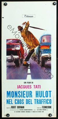 4w969 TRAFFIC Italian locandina '71 great art of Jacques Tati as Mr. Hulot by Averado Ciriello!