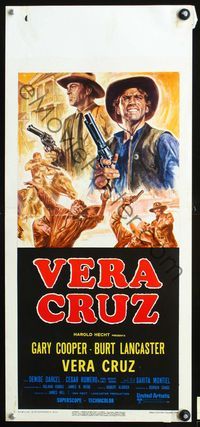 4w982 VERA CRUZ Italian locandina R60s close up artwork of cowboys Gary Cooper & Burt Lancaster!