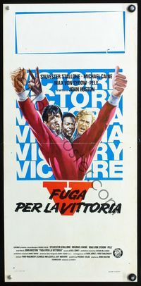 4w984 VICTORY Italian locandina '81 John Huston, art of soccer players Stallone, Caine & Pele!