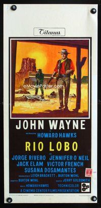4w931 RIO LOBO Italian locandina '71 Howard Hawks, Give 'em Hell, John Wayne, P. Franco art!