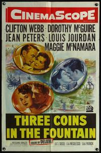 4x011 3 COINS IN THE FOUNTAIN 1sh '54 Clifton Webb, Dorothy McGuire, Jean Peters, Louis Jourdan