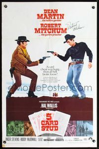 4x014 5 CARD STUD 1sh '68 signed by Robert Mitchum, cowboy Dean Martin!