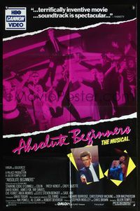 4x019 ABSOLUTE BEGINNERS 26x38 video 1sh '86 David Bowie stars in the musical!