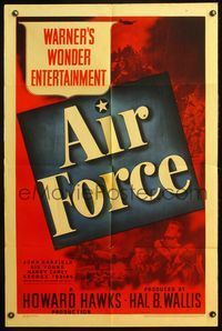 4x024 AIR FORCE 1sh '43 Howard Hawks, John Garfield, Gig Young, Warner's Wonder Entertainment!