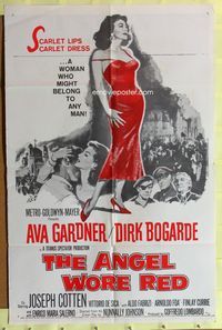 4x036 ANGEL WORE RED 1sh '60 sexy full-length Ava Gardner, Dirk Bogarde has a price on his head!
