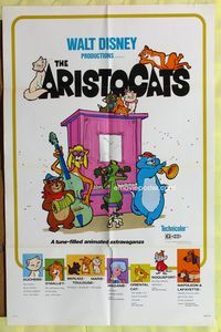 4x038 ARISTOCATS 1sh R80 Walt Disney feline jazz musical cartoon, great art!