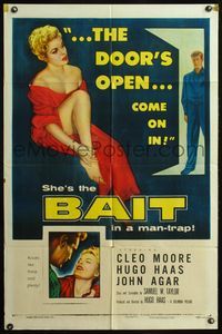 4x047 BAIT style A 1sh '54 the door's always open to sexy bad girl Cleo Moore's room, come on in!