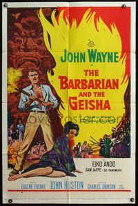 4x054 BARBARIAN & THE GEISHA 1sh '58 John Huston, art of John Wayne with torch & Eiko Ando!