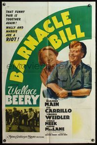 4x060 BARNACLE BILL style D 1sh '41 sailor Wallace Beery with Marjorie Main & fighting on dock!