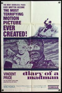 4x187 DIARY OF A MADMAN 1sh '63 Vincent Price in his most chilling portrayal of evil!