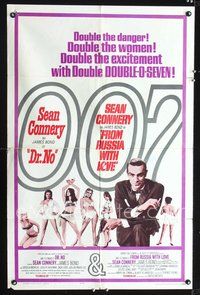 4x210 DR. NO/FROM RUSSIA WITH LOVE 1sh '65 Sean Connery is James Bond, double danger & excitement!