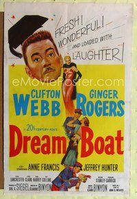 4x214 DREAM BOAT 1sh '52 sexy Ginger Rogers was professor Clifton Webb's co-star in silent movies!