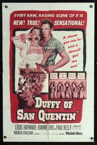 4x220 DUFFY OF SAN QUENTIN 1sh '54 Louis Hayward holds sexy nurse hostage, prison escape artwork!