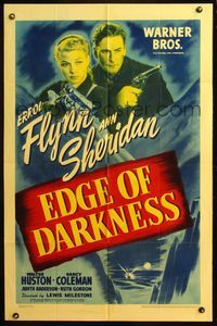 4x230 EDGE OF DARKNESS 1sh '42 great image of Errol Flynn & Ann Sheridan, both pointing guns!