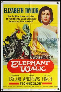 4x235 ELEPHANT WALK 1sh R60 sexy hotter than hot Elizabeth Taylor in India, violent action art!