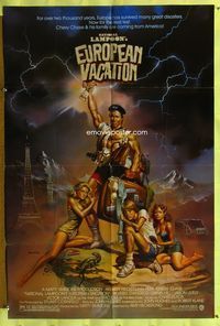 4x697 NATIONAL LAMPOON'S EUROPEAN VACATION 1sh '85 Boris Vallejo art with strongman Chevy Chase!