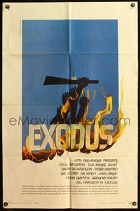 4x245 EXODUS 1sh '61 Otto Preminger, great artwork of arms reaching for rifle by Saul Bass!
