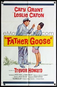 4x260 FATHER GOOSE 1sh '65 art of sea captain Cary Grant yelling at pretty Leslie Caron!