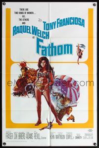 4x261 FATHOM 1sh '67 art of sexy nearly-naked Raquel Welch in parachute harness & action scenes!