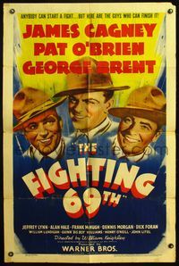 4x264 FIGHTING 69th 1sh '40 great c/u of WWI soldiers James Cagney, Pat O'Brien & George Brent!