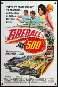 4x273 FIREBALL 500 1sh '66 race car driver Frankie Avalon & sexy Annette Funicello!