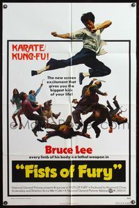4x284 FISTS OF FURY 1sh '73 Bruce Lee gives you the biggest kick of your life, great kung fu image!