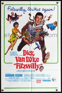 4x285 FITZWILLY 1sh '68 great comic art of Dick Van Dyke & Barbara Feldon!