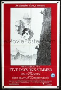 4x287 FIVE DAYS ONE SUMMER 1sh '82 Sean Connery, Fred Zinnemann, cool mountain climbing art!