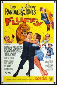4x296 FLUFFY 1sh '65 great image of huge lion licking Tony Randall who's with sexy Shirley Jones!