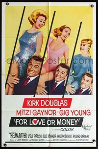 4x304 FOR LOVE OR MONEY 1sh '63 Kirk Douglas carries sexy Mitzi Gaynor, Thelma Ritter!