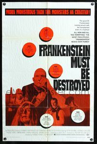 4x311 FRANKENSTEIN MUST BE DESTROYED 1sh '70 Peter Cushing is more monstrous than his monster!