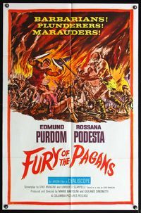 4x325 FURY OF THE PAGANS 1sh '62 La Furia dei Barbari, sword & sandal barbarians & plunderers!
