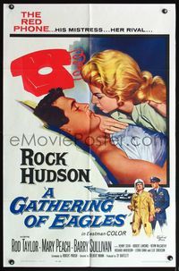 4x328 GATHERING OF EAGLES 1sh '63 romantic close-up artwork of Rock Hudson & Mary Peach!
