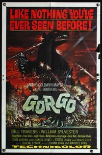 4x359 GORGO 1sh '61 great artwork of giant monster terrorizing city by Joseph Smith!